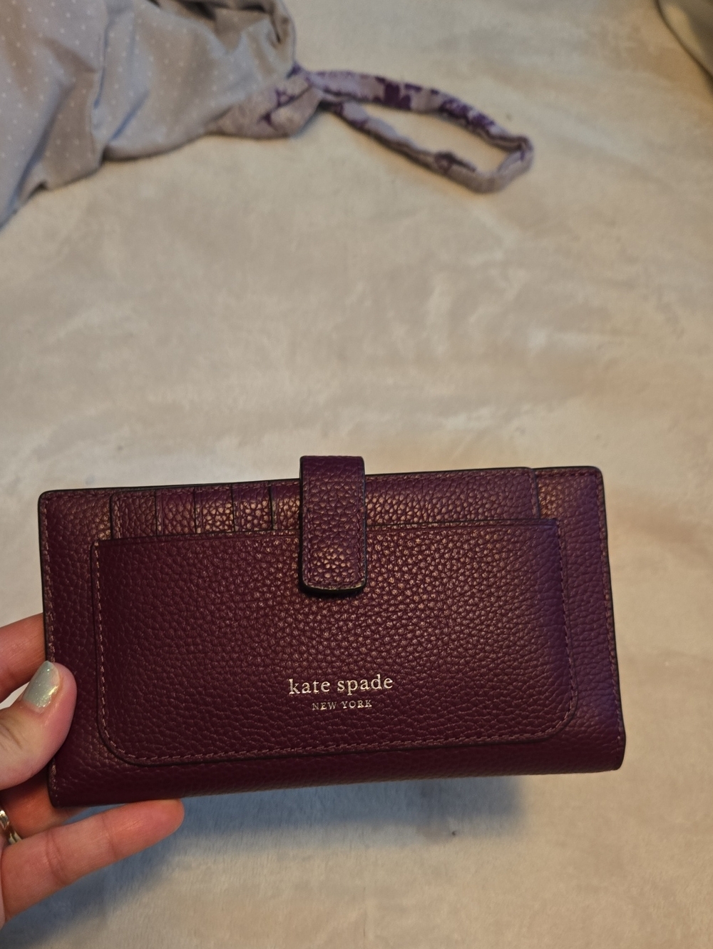 kate spade Plum Pebbled Leather Snap Wallet